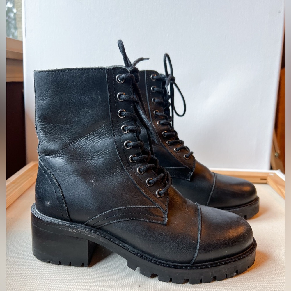 URBAN OUTFITTERS Leather Billie Platform Black Combat Boots
